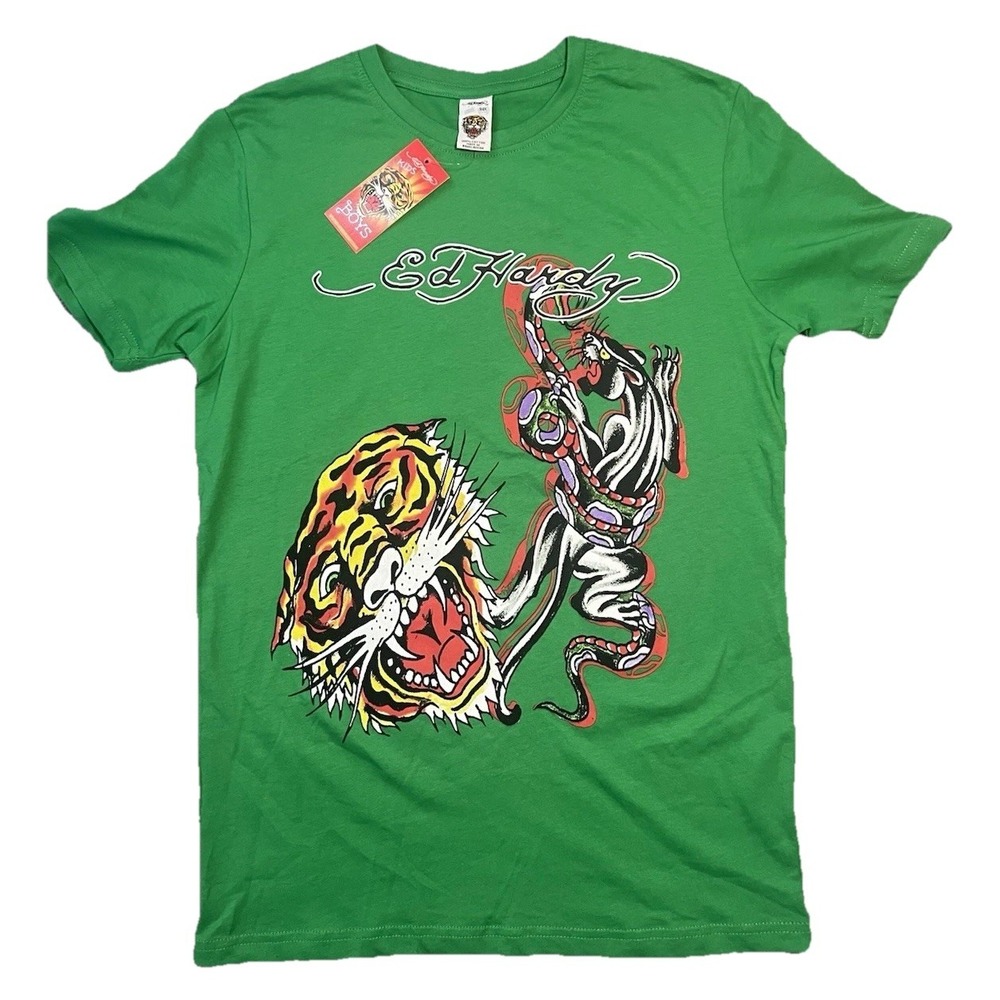 Kids Ed‎ Hardy Green Graphic Tee Shirt New Size 13/14